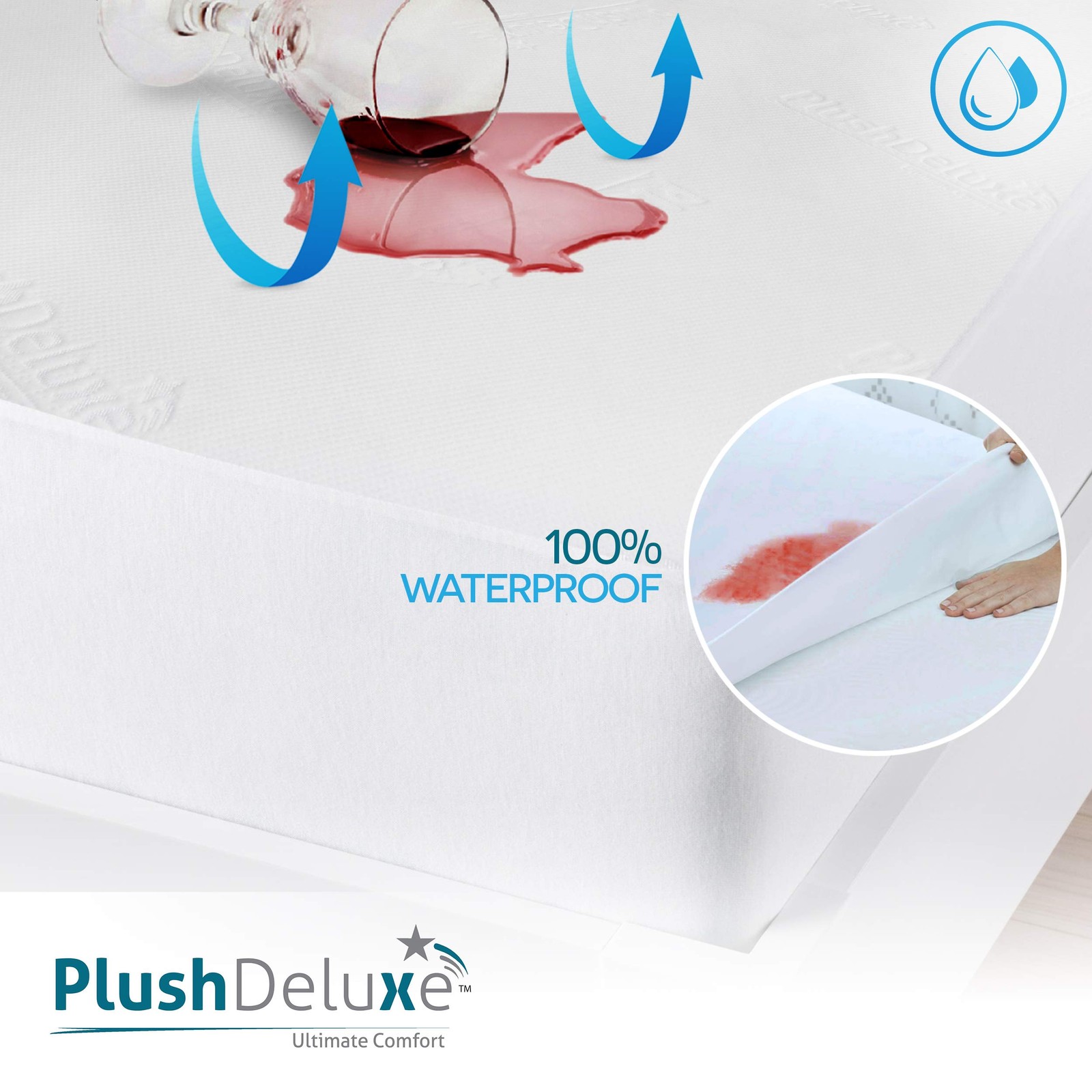 PlushDeluxe Premium Bamboo Mattress Protector – King Size, King, White
