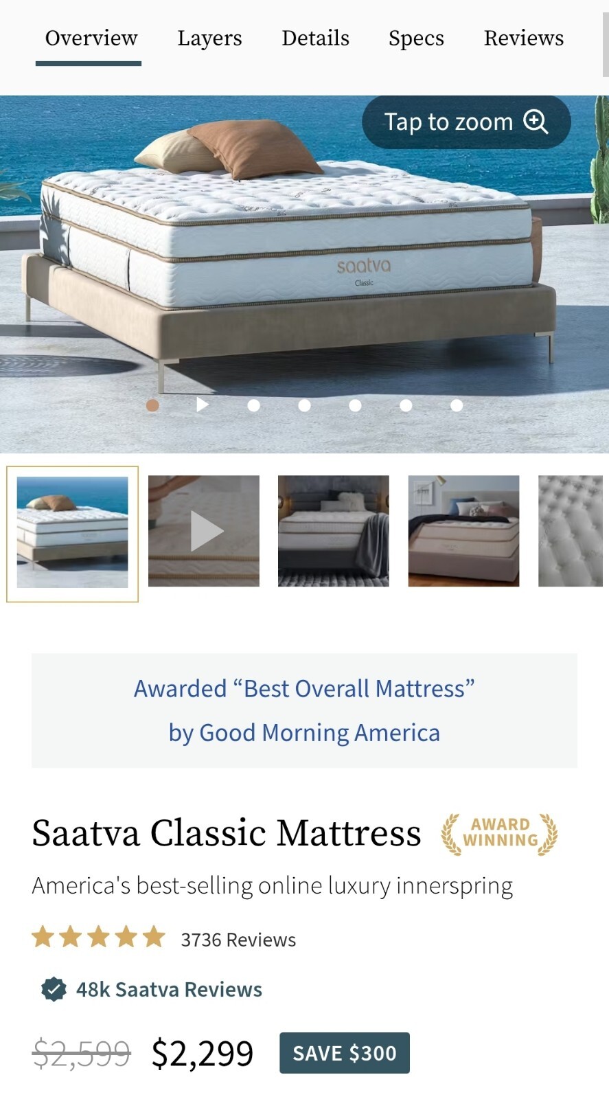 Saatva Classic 14.5″ Cal-KING SIZE Mattress LUXURY FIRM.