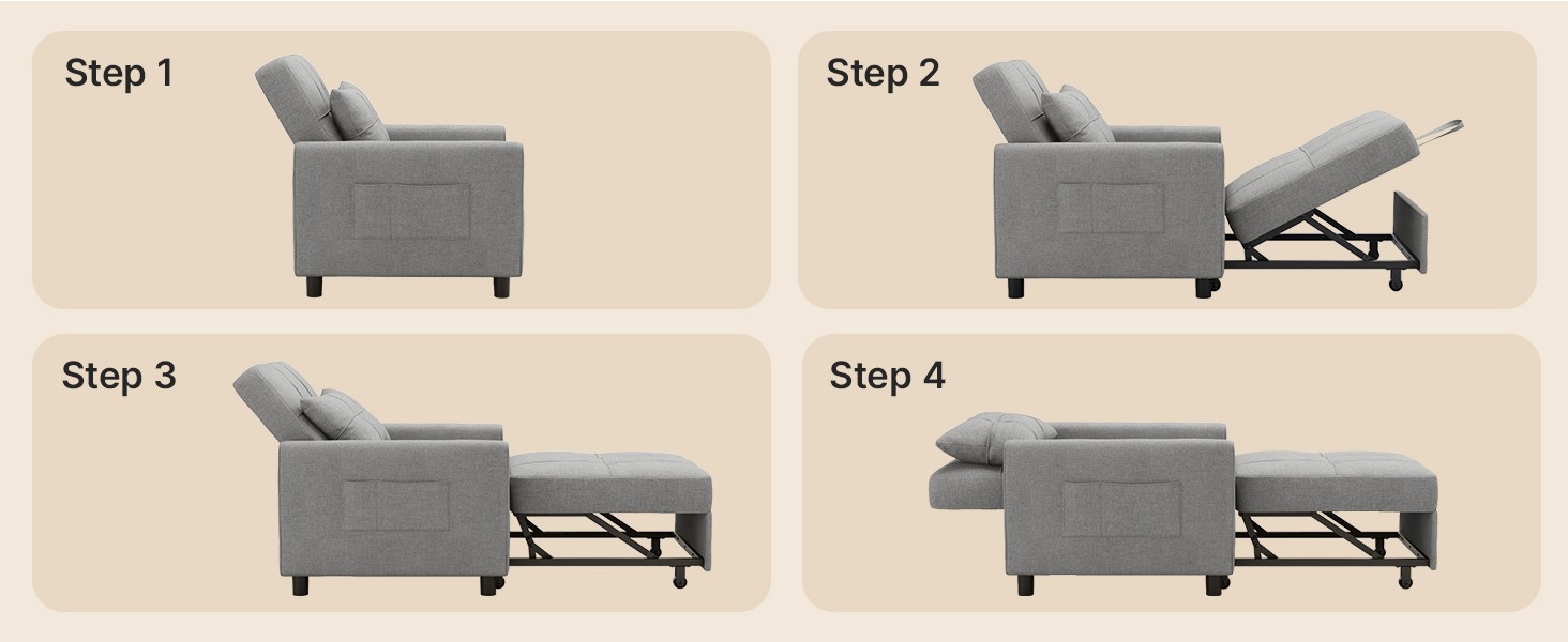 Convertible Sleeper Chair, 3-in-1 Sofa Bed with Adjustable Design,