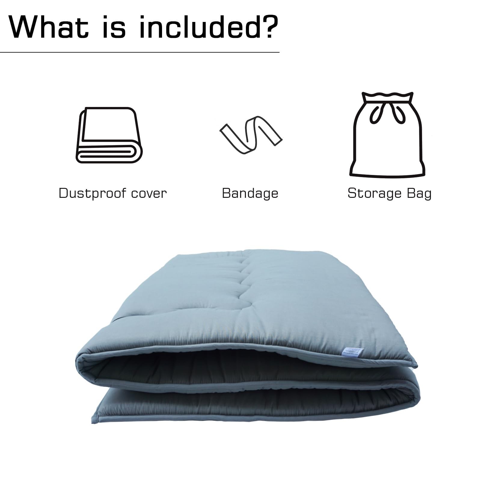 Japanese Floor Mattress Futon Mattress with Cover (Grey, Full 80″ L x 54″ W x…