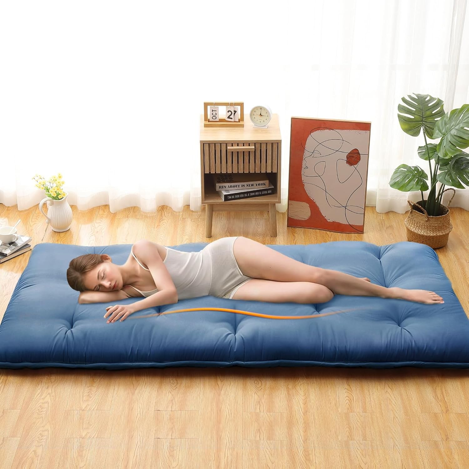 Japanese Futon Floor Mattress, Thick Foldable Tatami Mat for Sleeping Guest Room