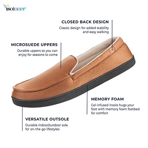 Men’s Moccasin Slippers with Microsuede Upper and Gel 8-9 Dark Chocolate