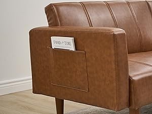 75″ Futon Sofa Bed, Mid- Modern Futon Couch, Convertible Sleeper