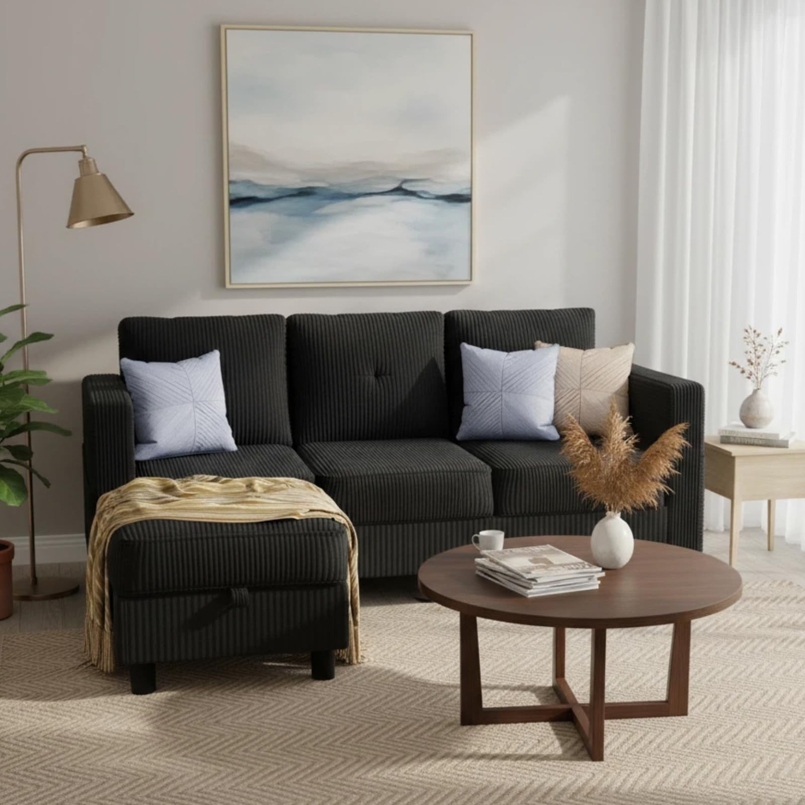 JAMFLY Convertible L-Shaped Sectional Sofa with Reversible 77 Inch, Black