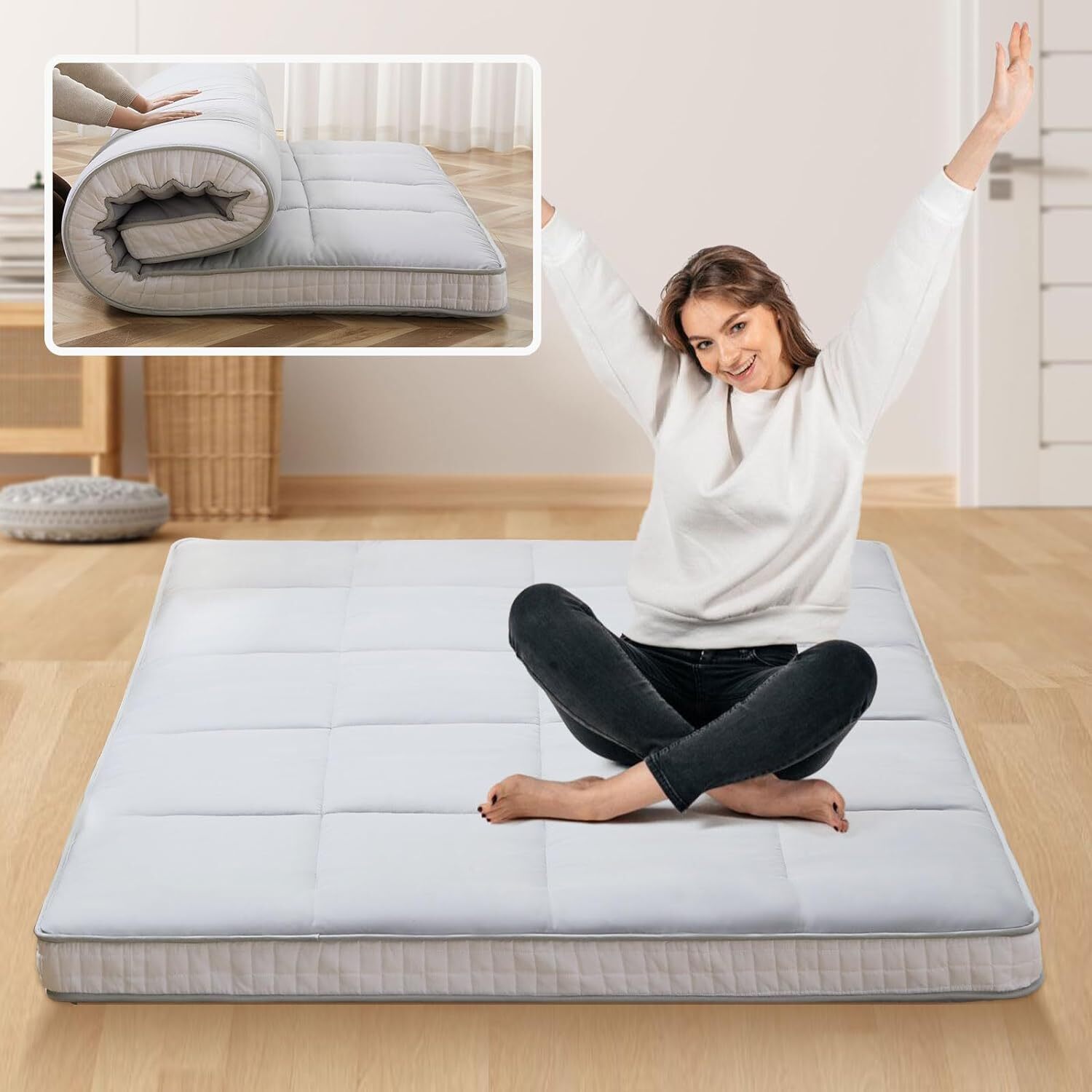 SUNYRISY Japanese Floor Mattress Futon Mattress 5 in Topper Thicken Tatami Mat