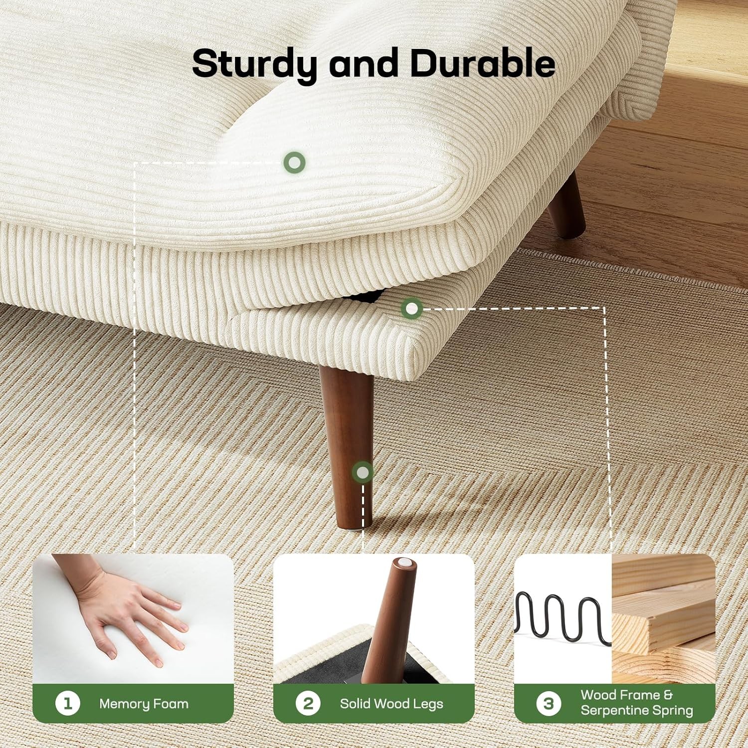 Futon Sofa Bed, Corduroy Futon Couch with Adjustable Barest &