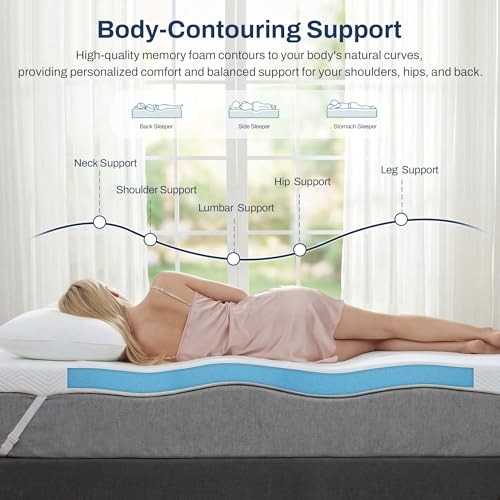 3 Inch Memory Foam Mattress Topper with Adjustable Straps, Premium Queen White
