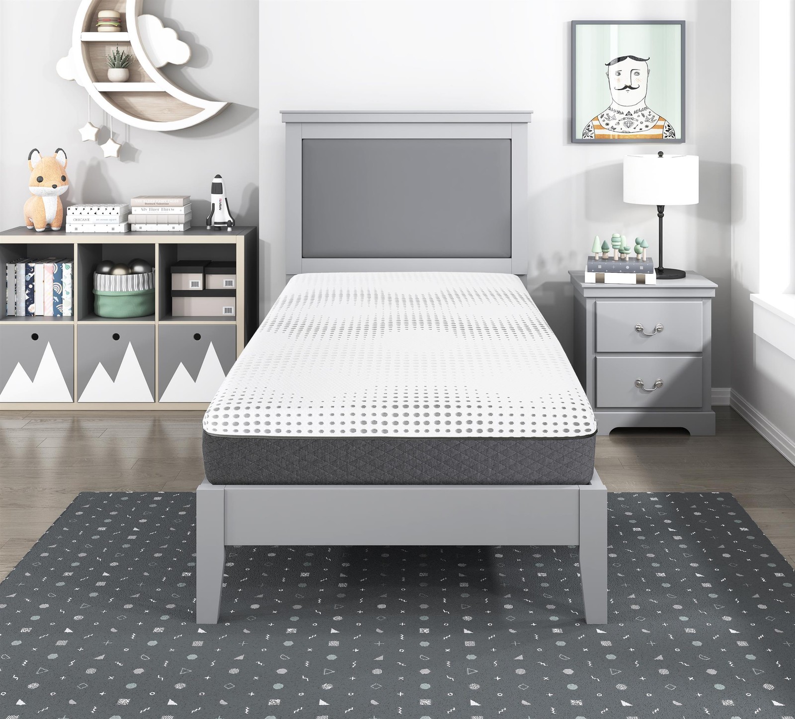 Lexicon Findlay Fabric 12″ Twin Grn Tea Gel-Infused Mry Foam Hybrid Matt (White)
