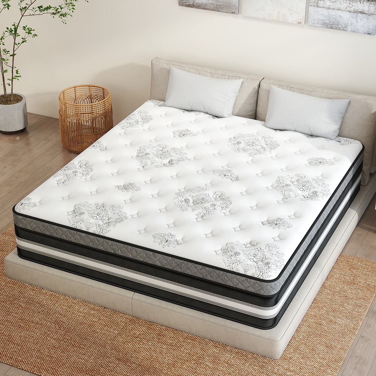 12″ 14″ Twin Full Queen King Mattress Gel Memory Foam Pocket Coil Bed In a Box