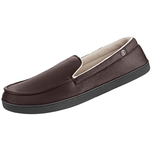 Men’s Moccasin Slippers with Microsuede Upper and Gel 8-9 Dark Chocolate
