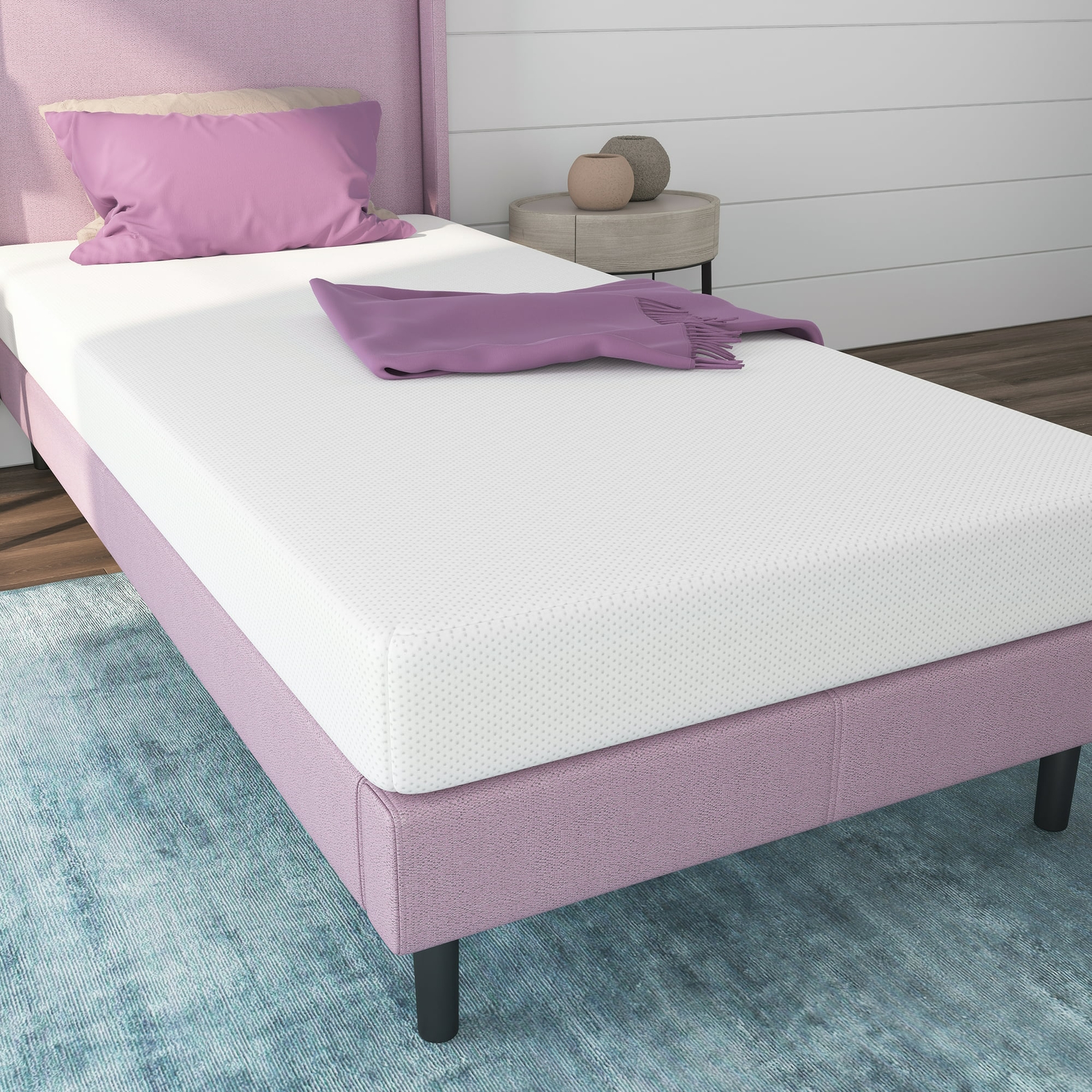 White Twin Memory Foam Mattress Bunk Bed Size 5″ 5 Inch Single Eggcrate Base