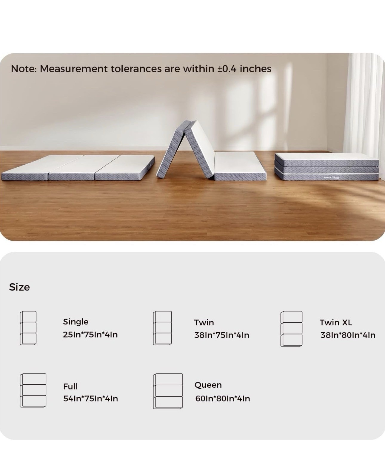 Tri Folding Mattress – 4-Inch Single Size Foldable Mattress with a Collapsible a