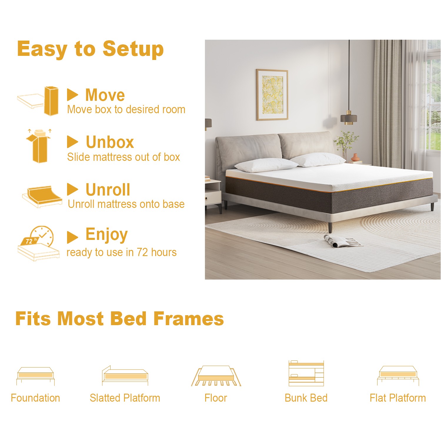 8″10″12″14″ Mattress Memory Foam Mattress Bed in a Box,Twin Full Queen King Size