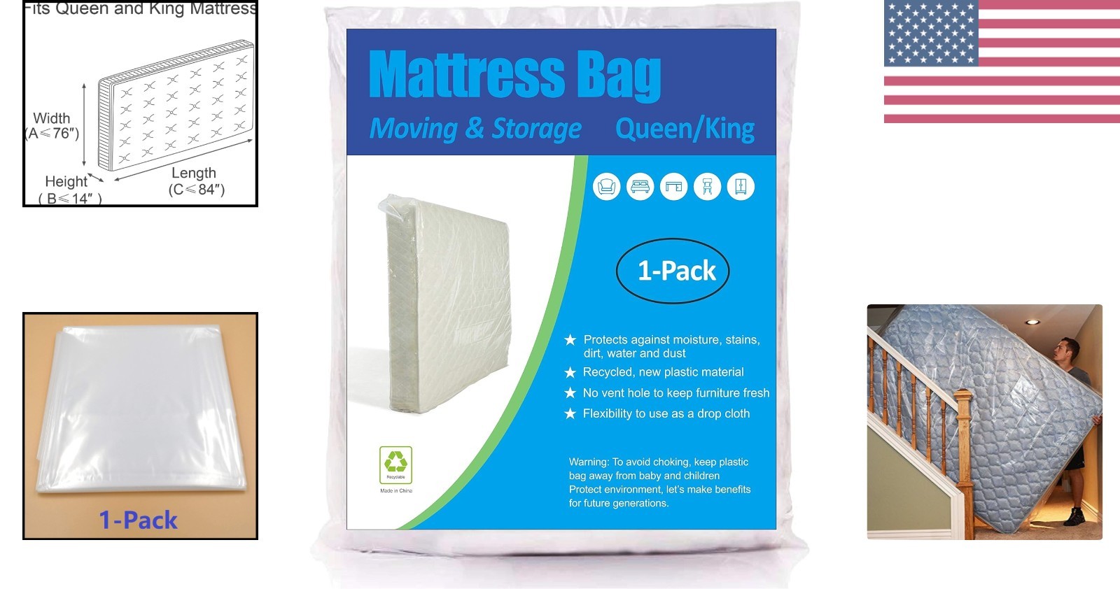 Mattress Protection Bag – Lightweight Queen/King Size Storage Solution, 1 Pack