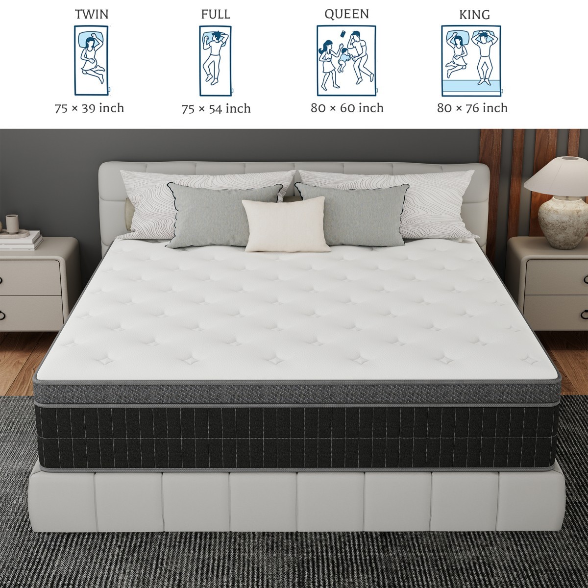 10/12/14 Inch Gel Memory Foam Hybrid Spring Mattress Twin Full Queen King In Box