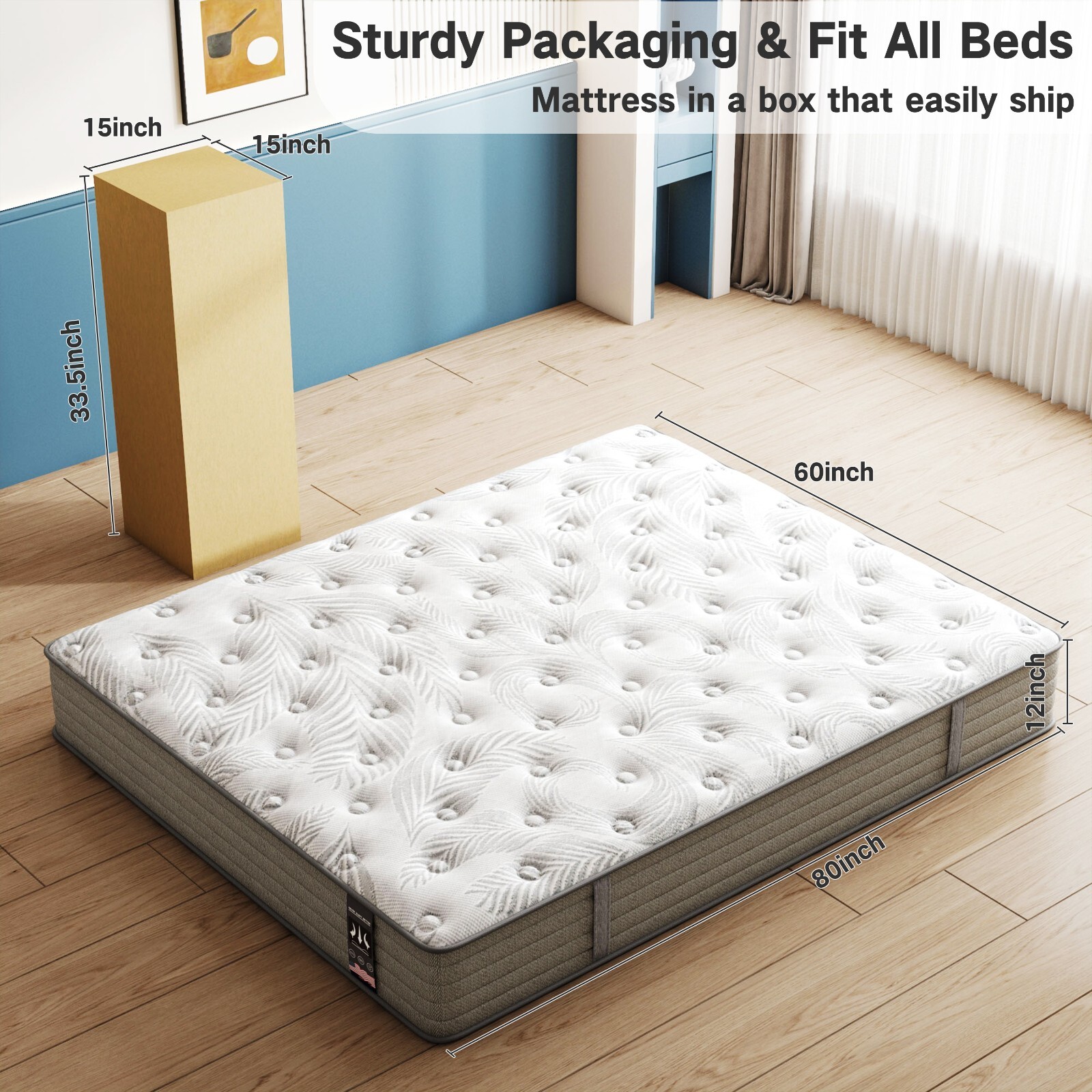 KOW Motion Isolation Mattress Queen Size 12+inch, Medium Plush Mattress in a Box