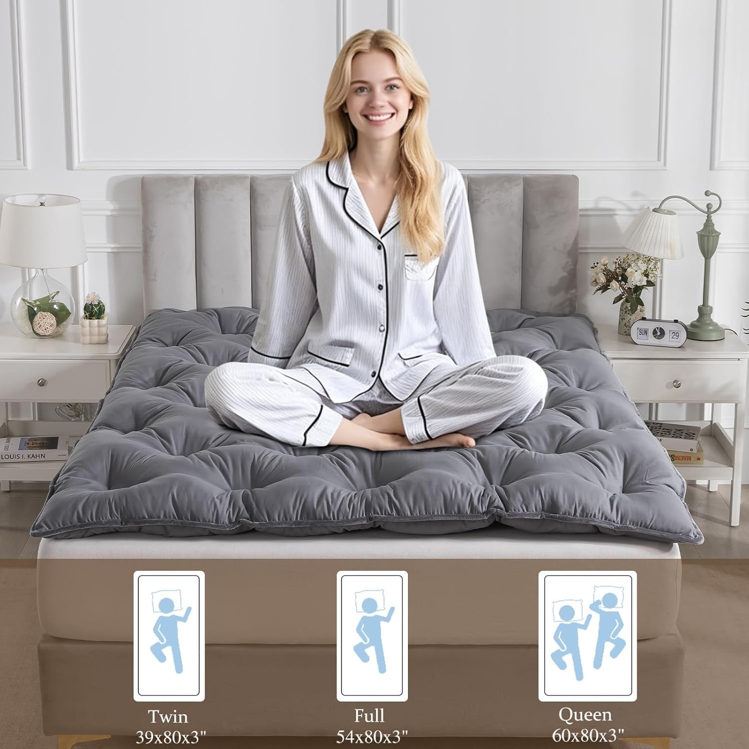 Japanese Futon Mattress Floor Mattress 3″ Tatami Mat,Shredded Memory Foam Fol…