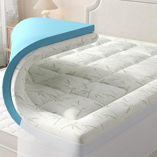 Dual Layer 4 Inch Mattress Topper Memory Foam Mattress Topper Queen Blue White