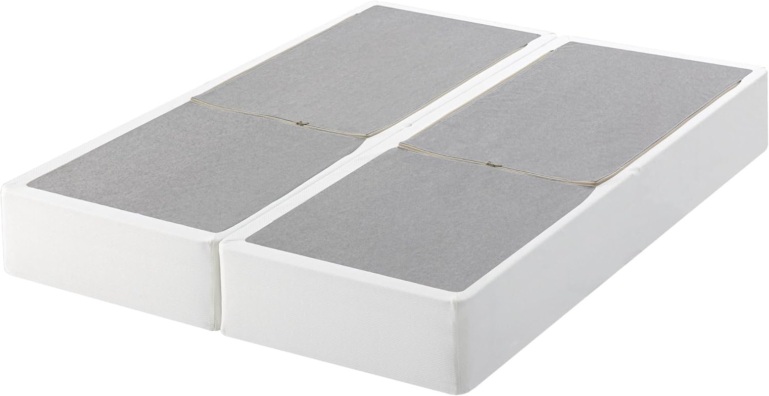 9″ Box Spring with Cover, No Assembly, Sturdy Metal, Split Queen, White