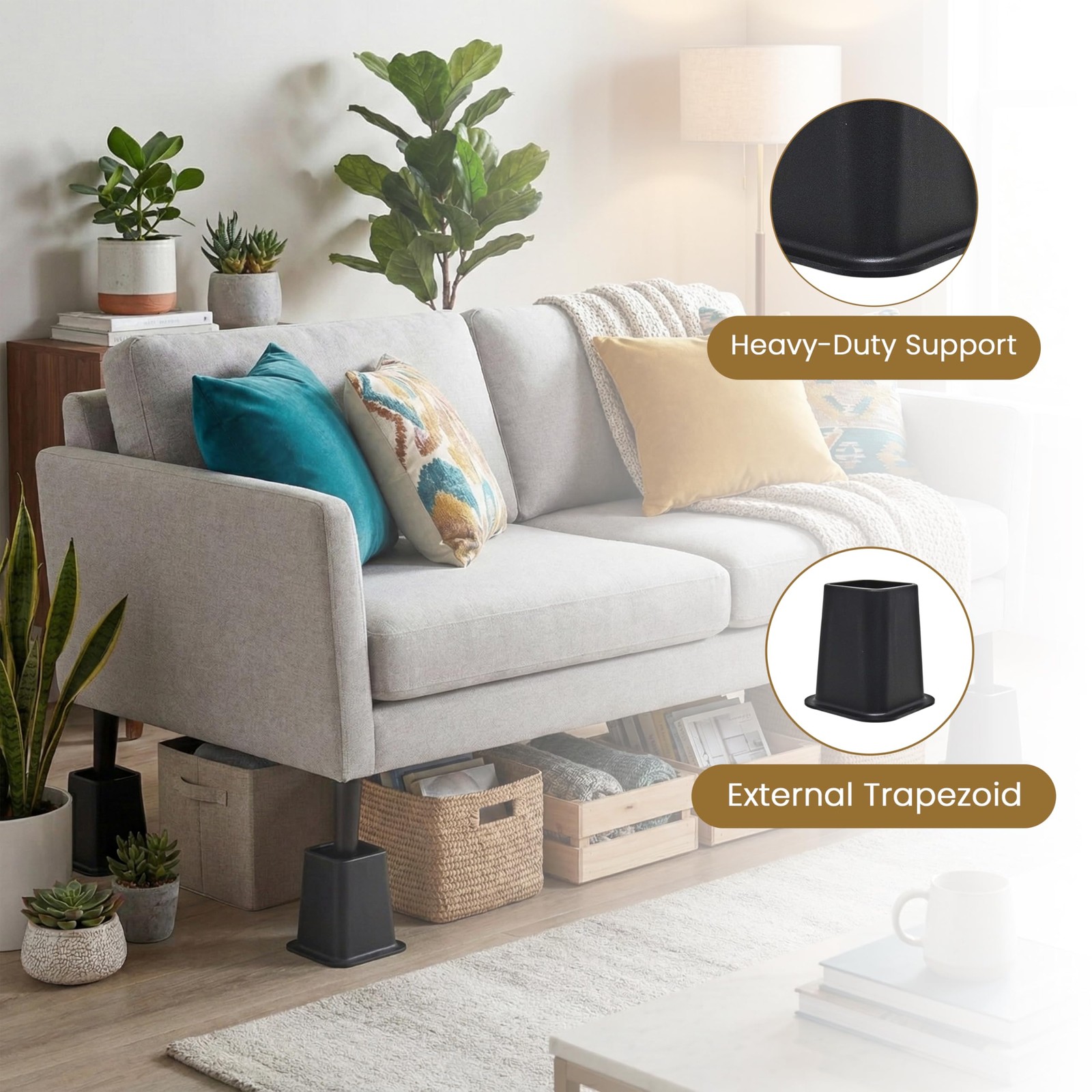 Kings Brand Furniture 6-inch Bed Risers 6 inches x 6 x 6 inches, Black