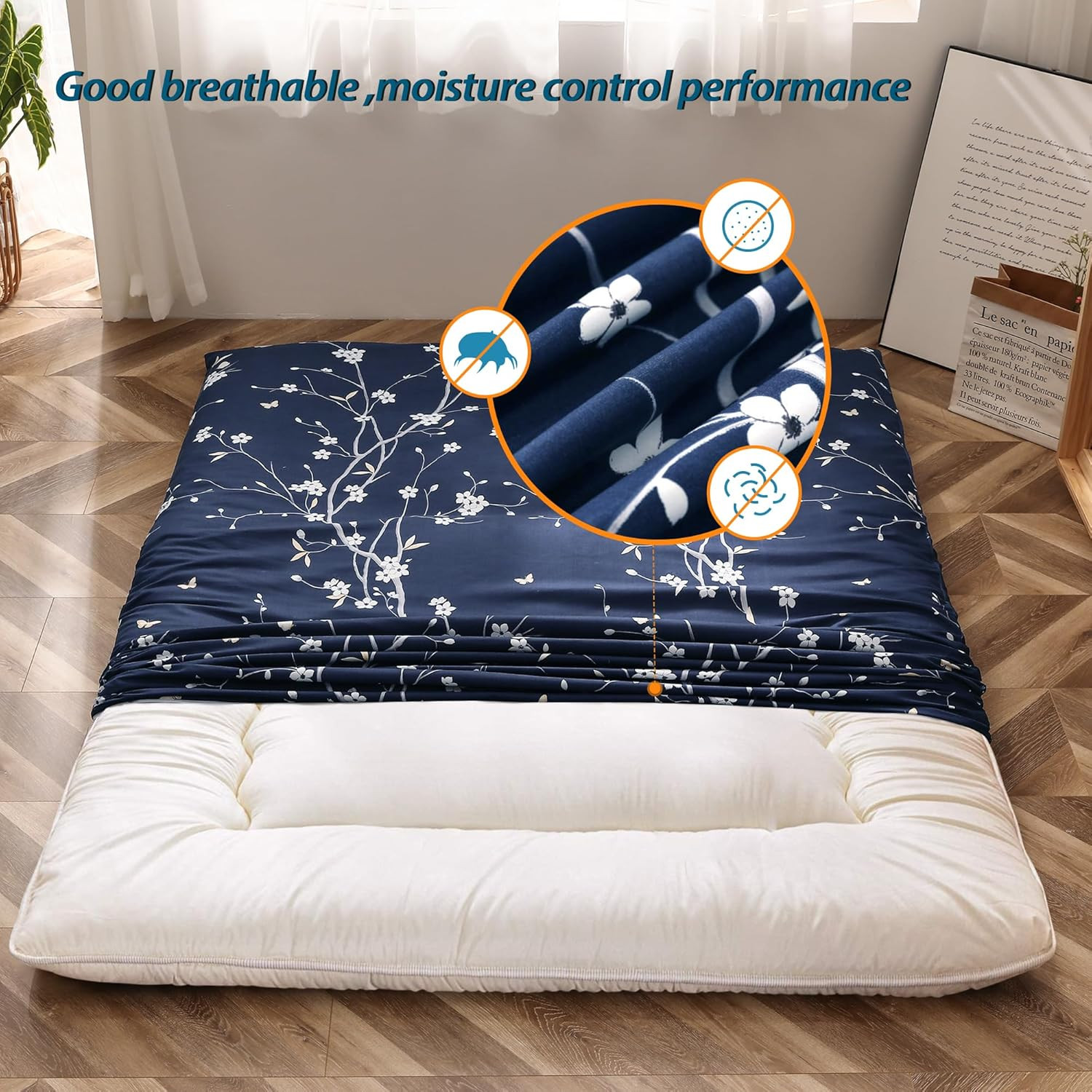 Mattress Cover for Traditional Japanese Futon Mattress, Queen, Star