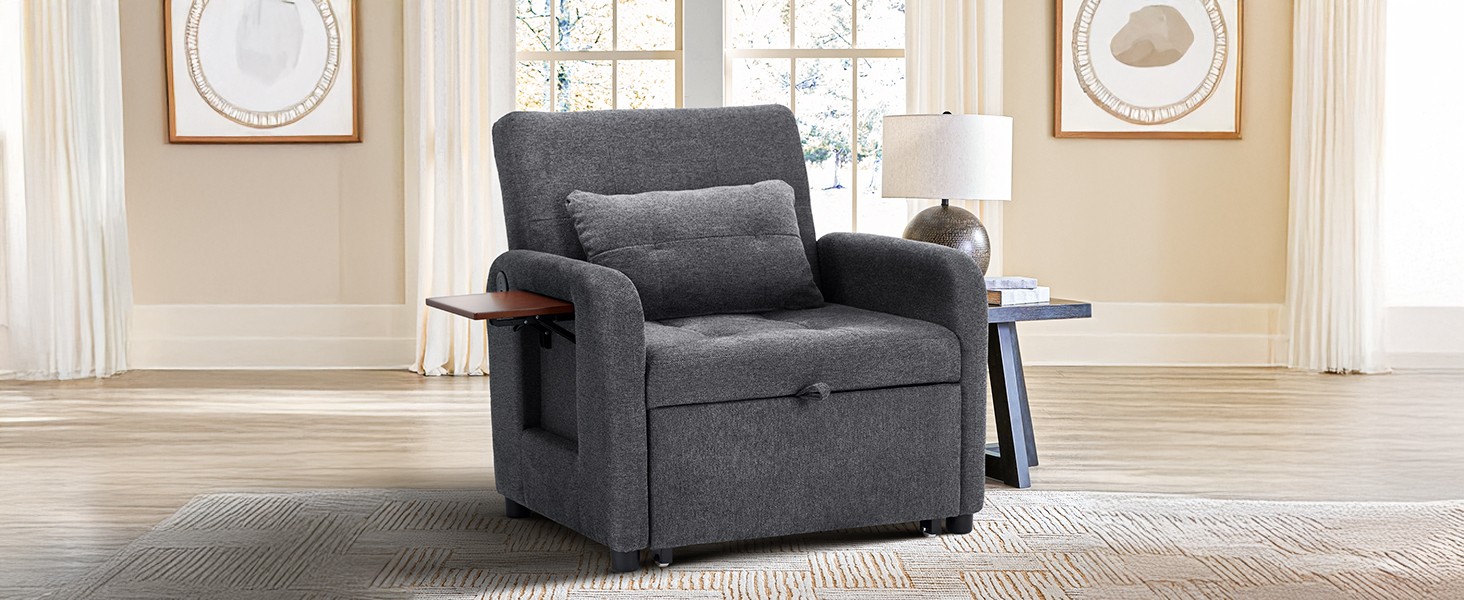 Convertible Sleeper Chair-Fabric Futon Sofa Bed, Single Sleeper