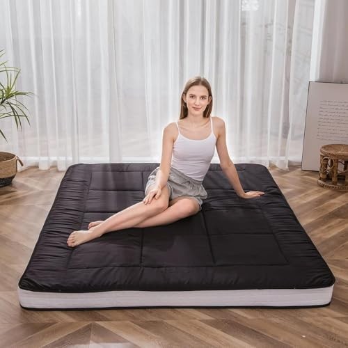 Futon Mattress, Padded Japanese Floor Mattress Quilted Bed Queen Square Black