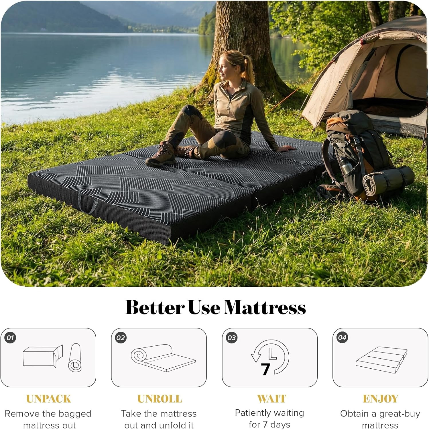 Tri Folding Mattress Queen Size – Foldable Mattress Trifold Memory Foam Mat with
