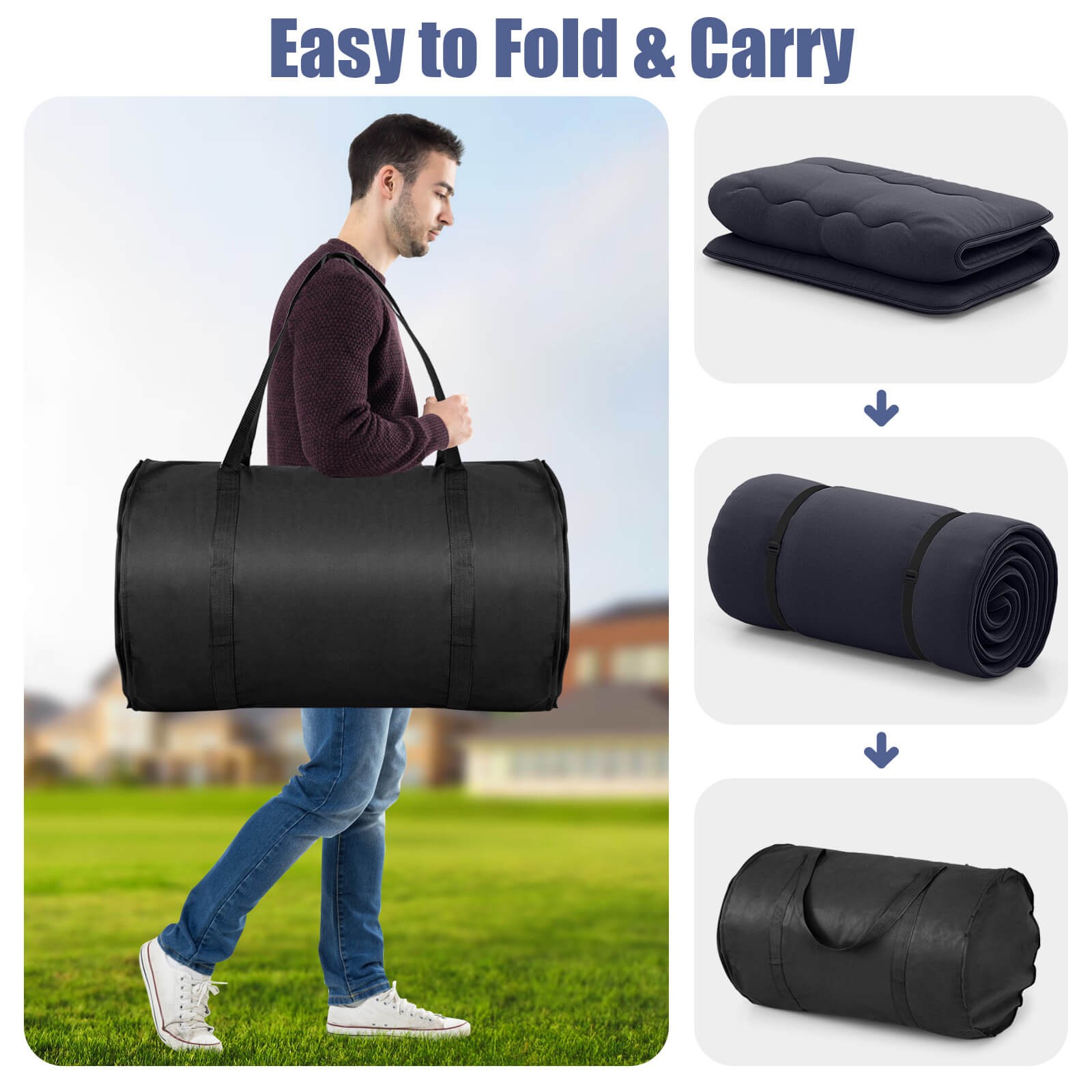 Twin Futon Mattress Washable Cover Carry Bag Japanese Floor Sleeping Pad Black