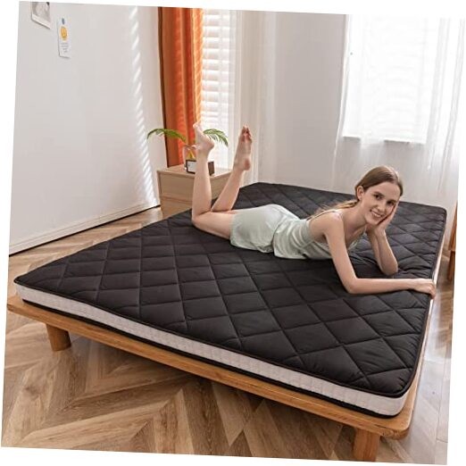 Japanese Floor Futon Mattress Size, Floor Bed for Adults, Roll Up King Black