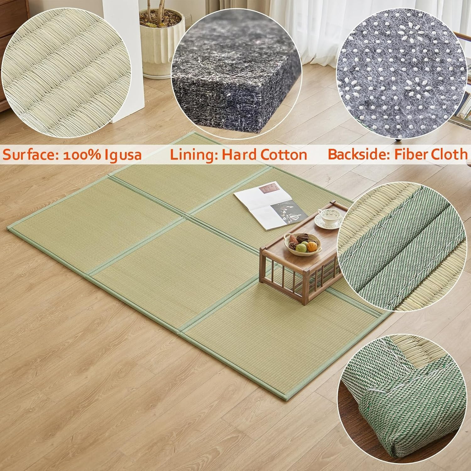 Japanese Tatami Mat 100% Rush Grass Mattress Queen 79”x60” Folding#1037GY1