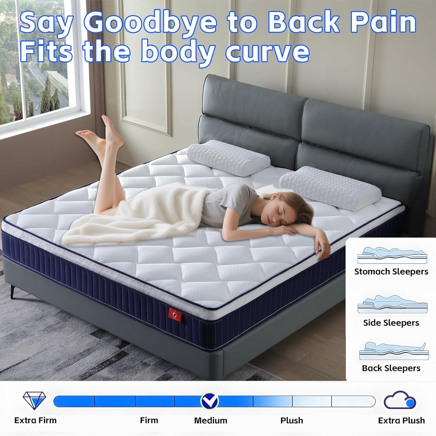 10Inch Memory Foam Mattress,Queen Size Medium Firm Hybrid Mattress,Fiberglass Fr