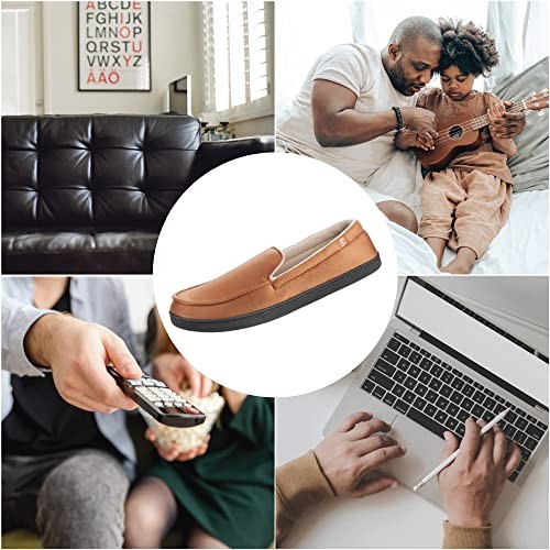 Men’s Moccasin Slippers with Microsuede Upper and Gel 8-9 Dark Chocolate