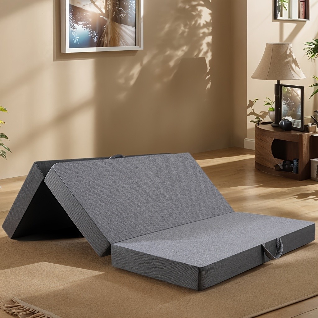 Tri-Fold Memory Foam Mattress Portable Foldable Mattress Topper w/Washable Cover