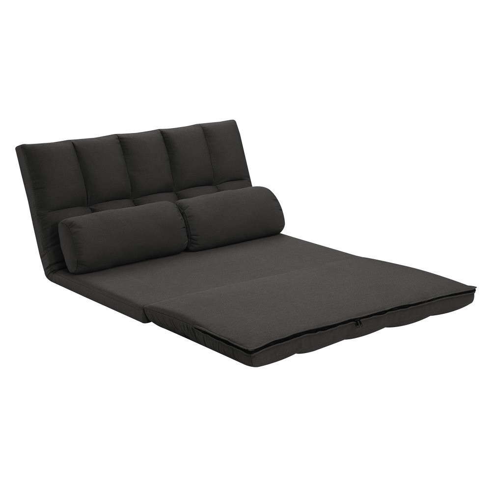 3 Fold Sofa Bed Folding Mattress with 2 Pillows Black High Density Foam Filling