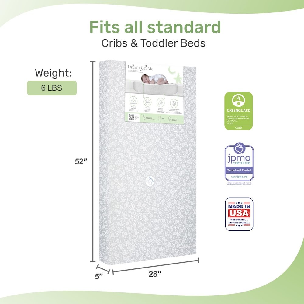 Dream On Me, Orthopedic Extra Firm Foam Standard Crib Mattress, Grey