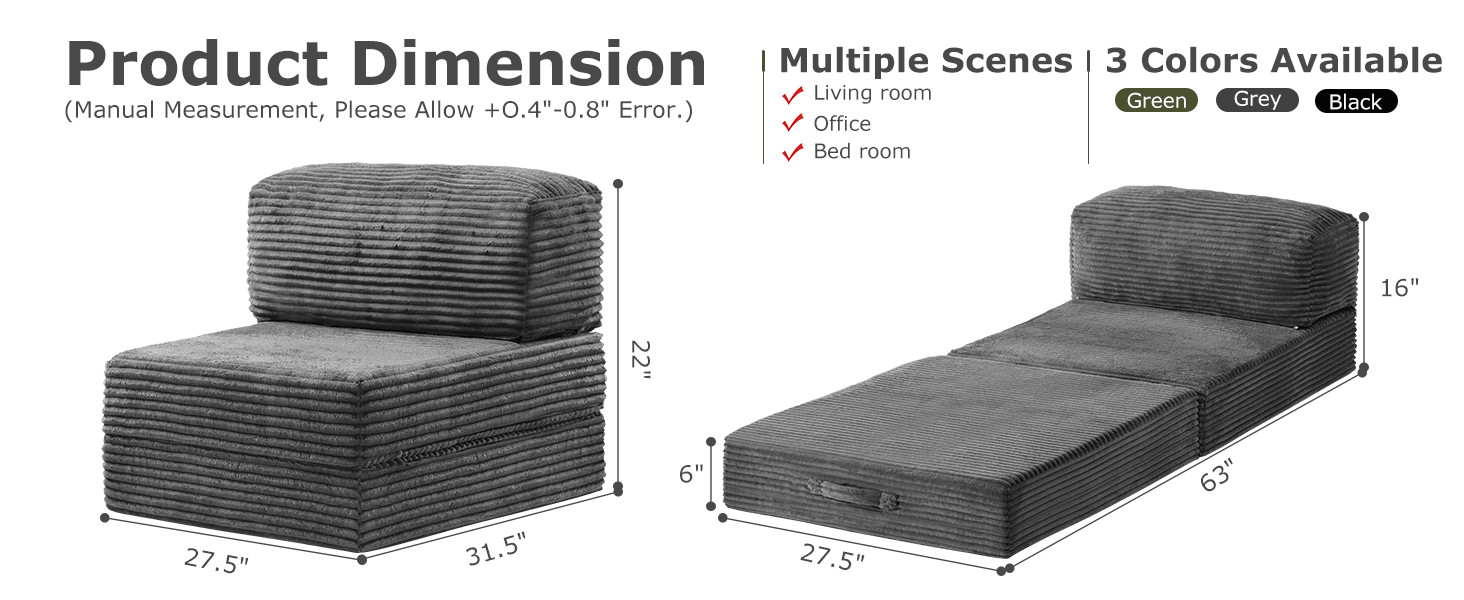 6-inch Convertible Sofa Bed, Foldable Floor Bed Sleeping Couch with