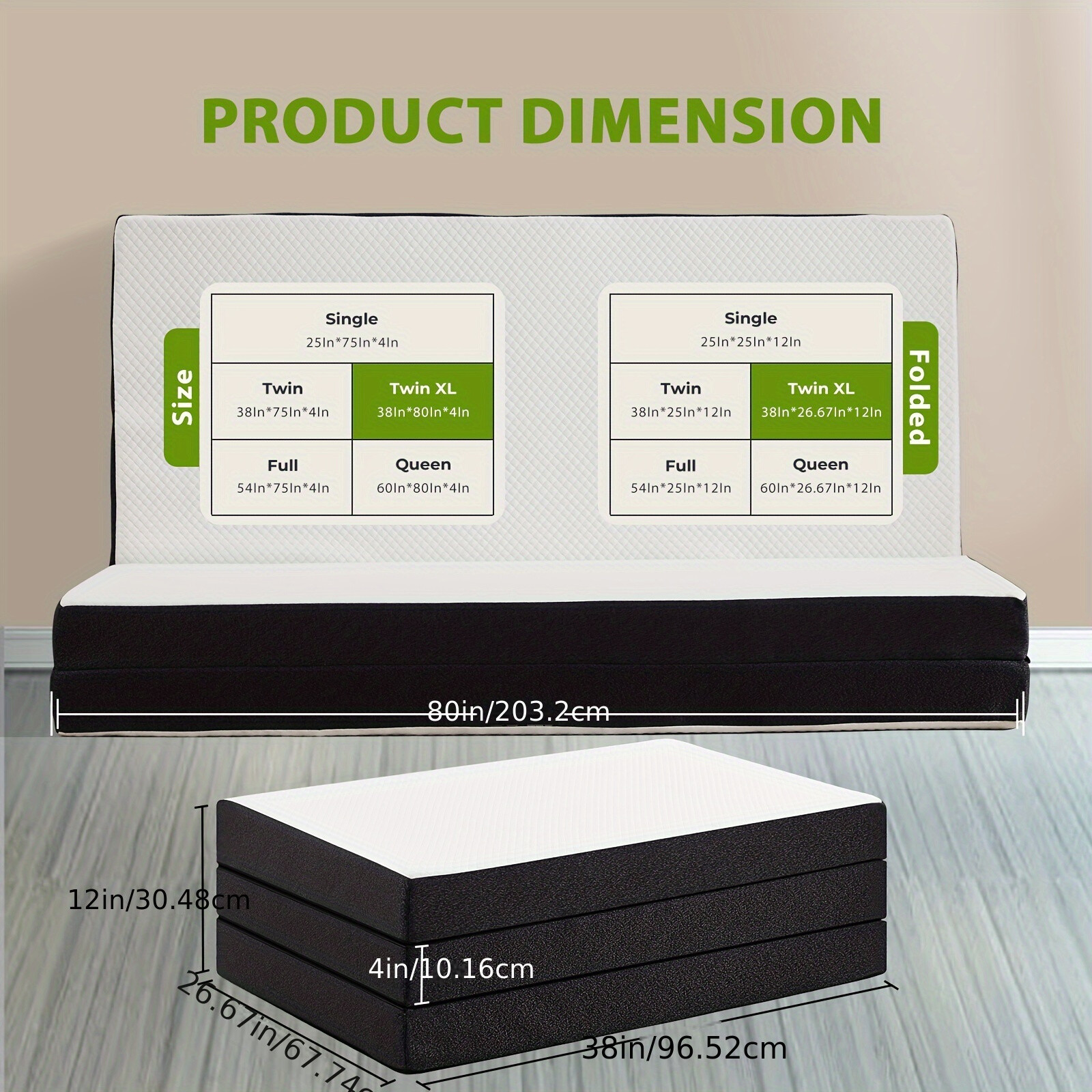 Premium Tri-Fold Mattress 3inch/4inch, Comfortable & Versatile for Any Occasion
