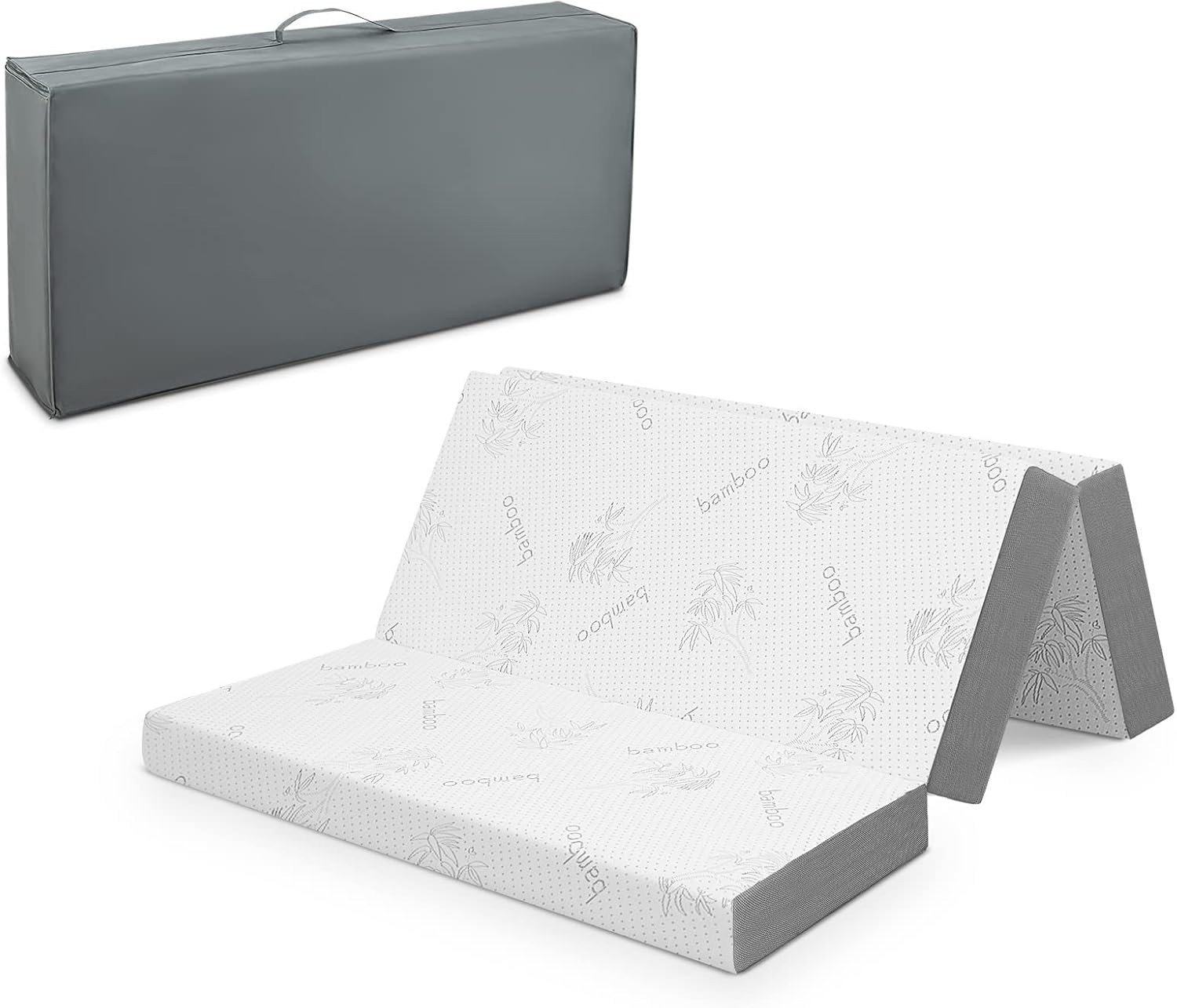 Folding Mattress, 4 Inch Gel-Infused Tri-Fold Mattress with Bamboo Cover & Carry