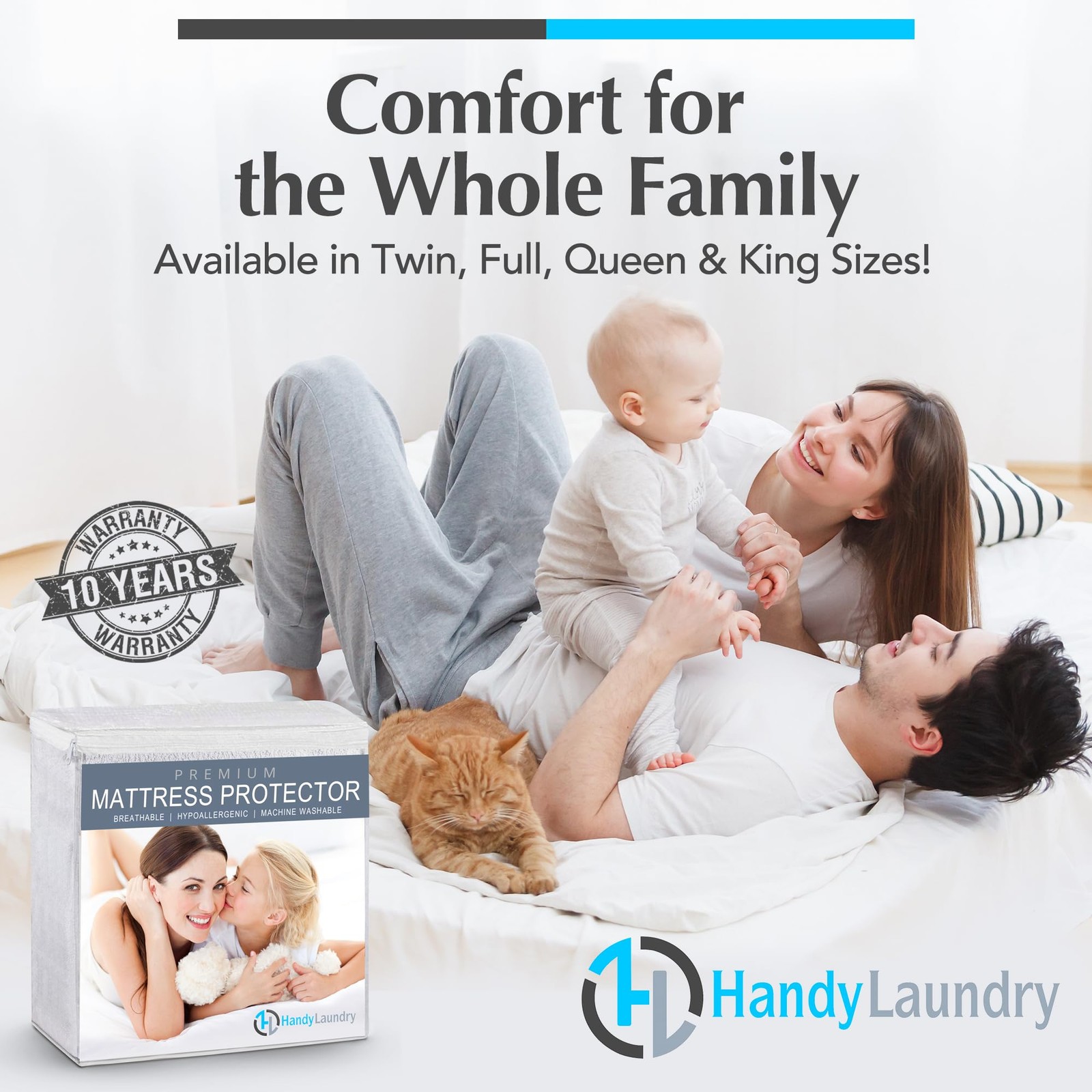 Handy Laundry Waterproof Mattress Protector – Breathable, Full, White