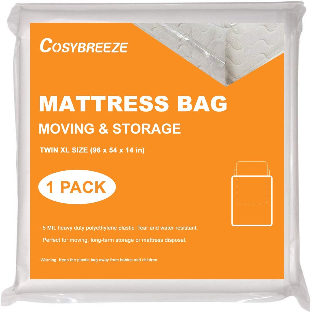 5 Mil Thick Plastic Mattress Bags for Moving 1Pack – Twin, Clear