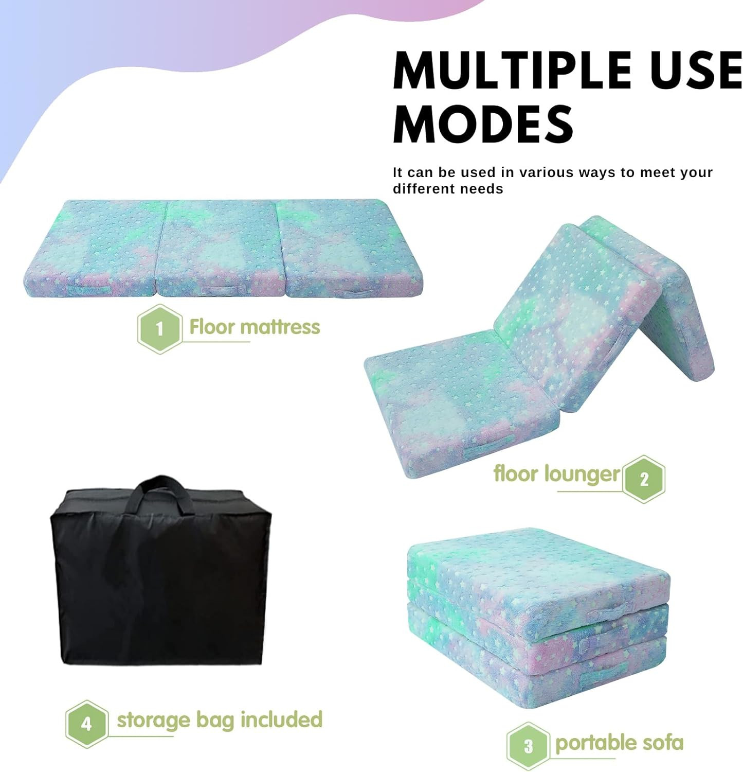 Glow Star Trifold Kids Mattress – Portable 57×22 Inch Folding Futon Mat