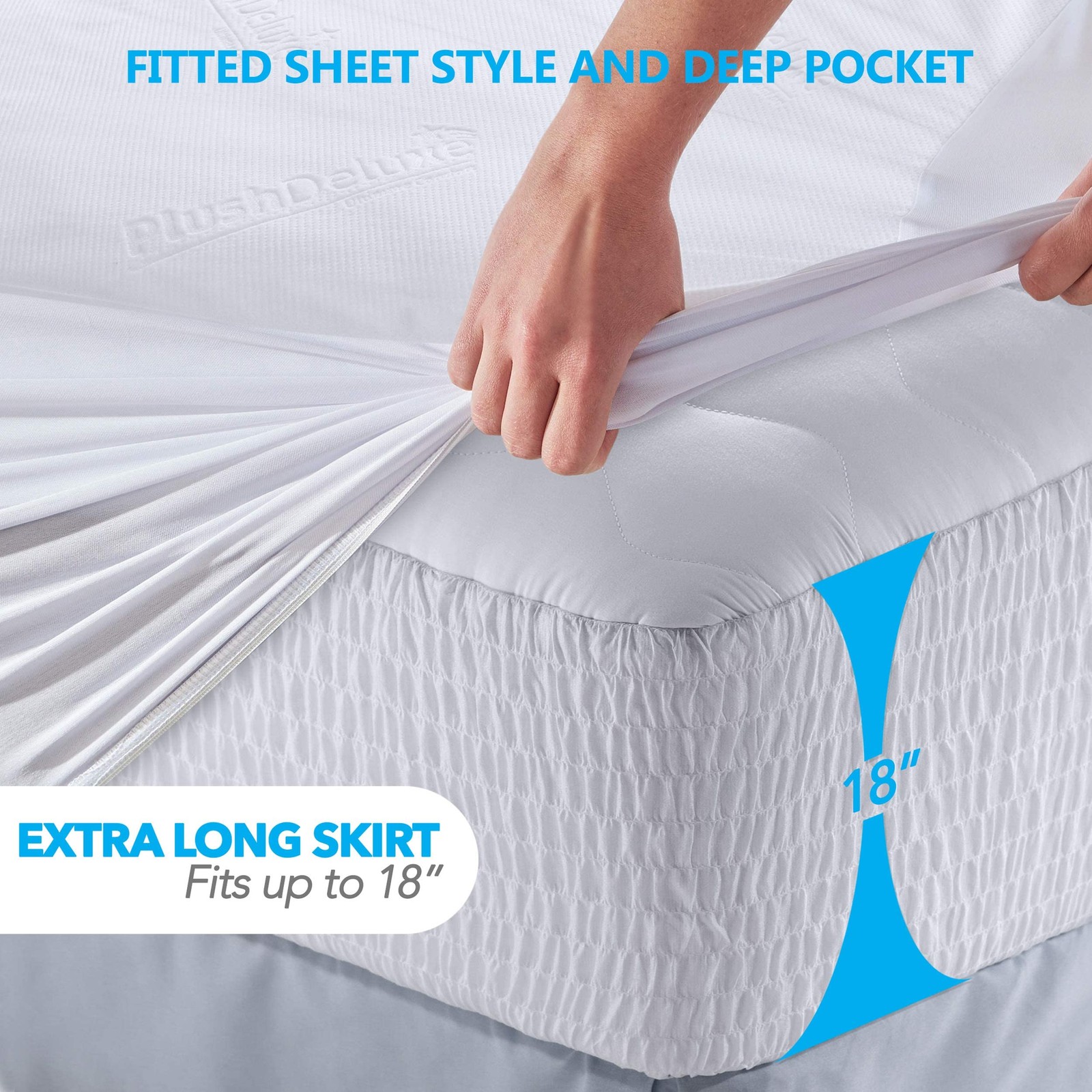 PlushDeluxe Premium Bamboo Mattress Protector – Twin Size, Twin, White