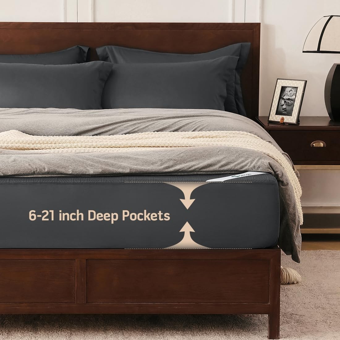 Black Premium Jacquard 100% Waterproof Full Mattress Protector, Full,