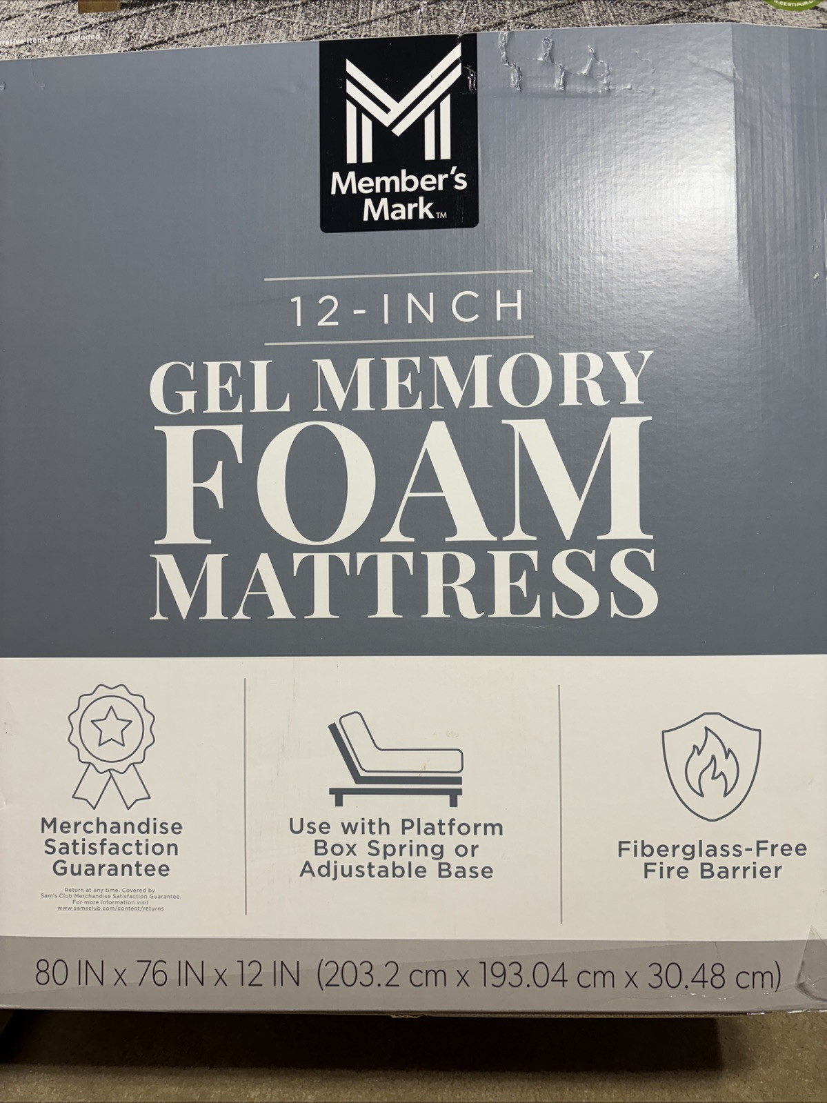 Member’s Mark King Medium Feel 12” Gel Foam Memory Mattress NIB