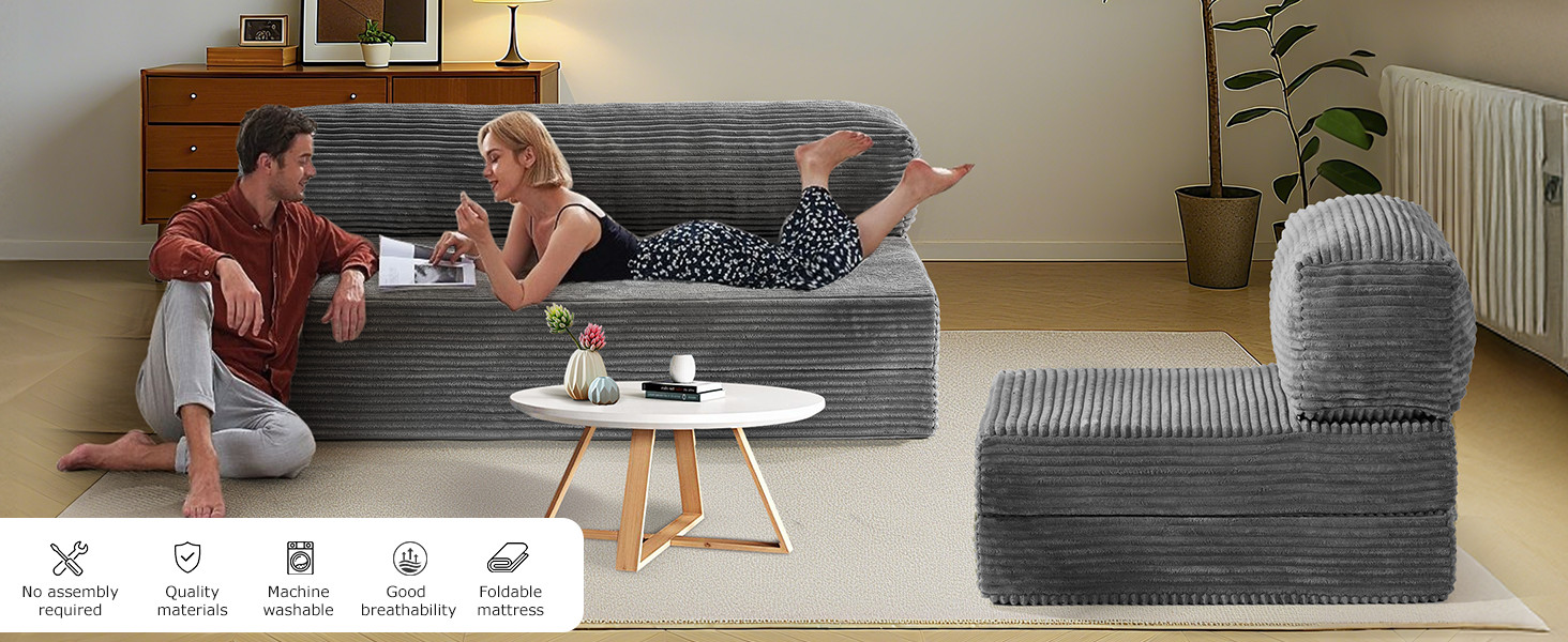 6-inch Convertible Sofa Bed, Foldable Floor Bed Sleeping Couch with