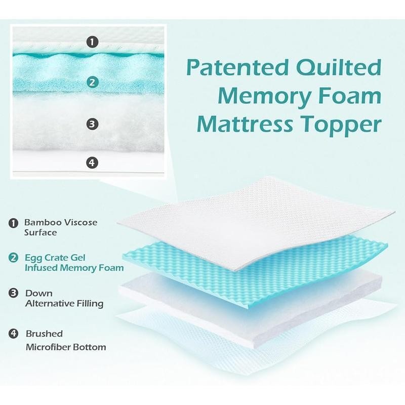 King Size Memory Foam Mattress Topper Deep Pocket New Breathable Cooling Gel Pad