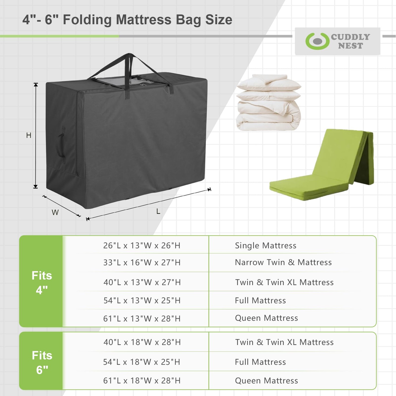 Folding Mattress Storage Bag – Heavy Duty Carry Case for Tri-Fold Guest Bed (…