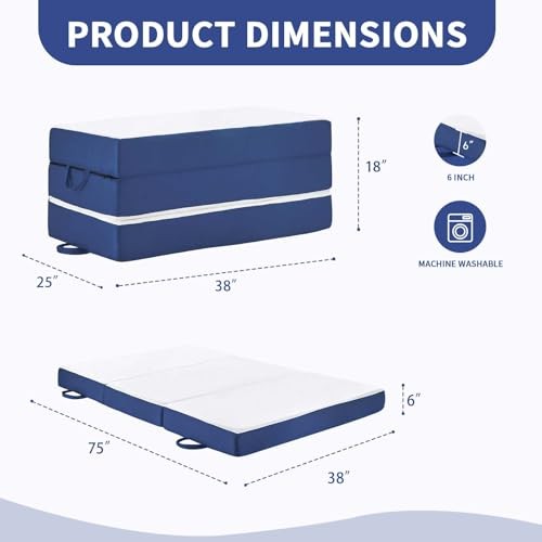 Folding Mattress Memory Foam Tri-Fold Floor Bed and Futon Topper Twin 6 Inch