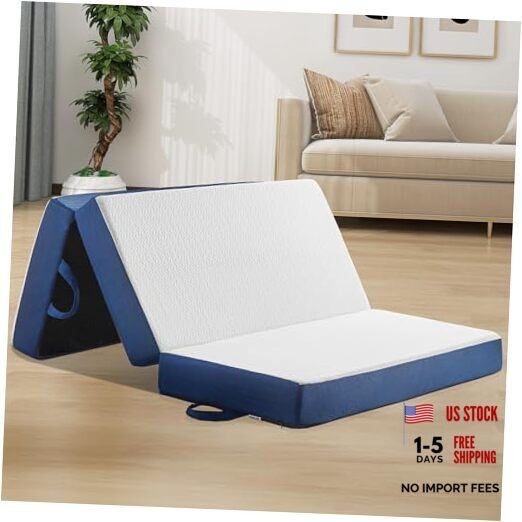 Folding Mattress Memory Foam Tri-Fold Floor Bed and Futon Topper Twin 6 Inch